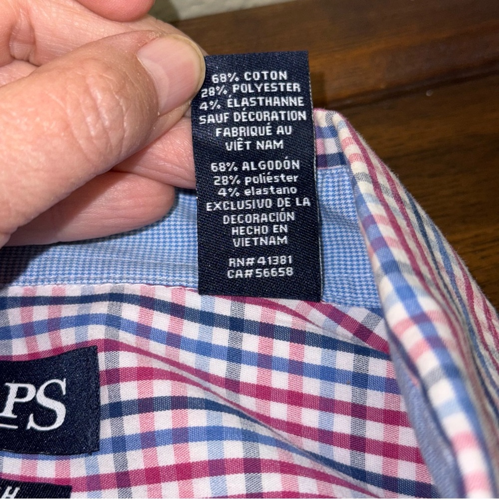 Chaps Men's Stretch Easy Care Button Down Shirt. Pink & Blue. Size XXL - Picture 7 of 7